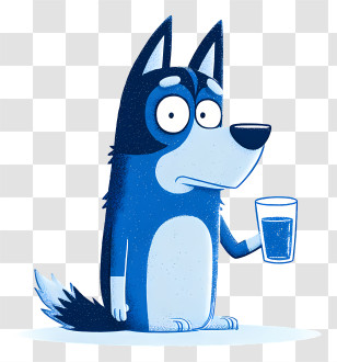 Bluey Drinking Water - Blue Dog With Glass Transparent PNG