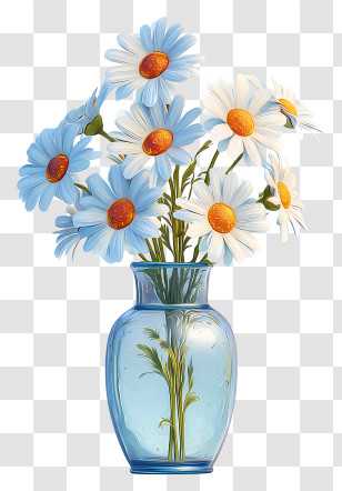Daisies In Clear Vase - Blue Vase With Beautiful Flowers Transparent PNG