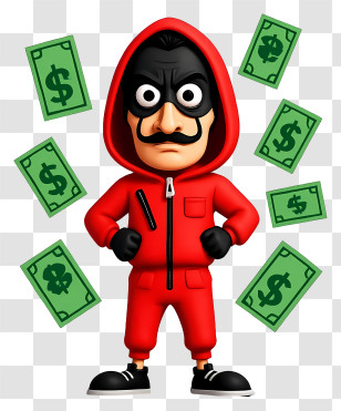 Cartoon Thief - Red Hooded Robber With Cash Transparent PNG