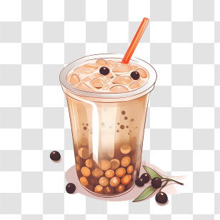 Bubble Milk Tea - Illustration Of Bubble Tea With Tapioca Pearls Transparent PNG