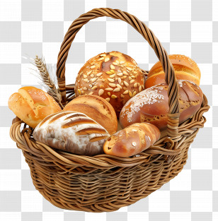 Breads In Basket - Assortment Of Fresh Bread In Basket Transparent PNG