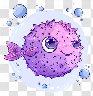 Cute Pufferfish - Purple Pufferfish Cartoon Illustration Transparent PNG