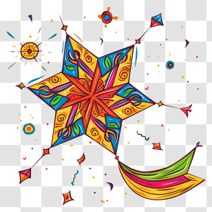 Makar Sankranti Element - Decorative Kite With Colorful Patterns Transparent PNG