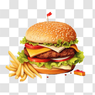 Hamburger - Double Cheeseburger With French Fries Transparent PNG