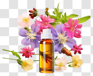 Realistic Flower Essences Therapy - Aromatic Oil Bottle With Flowers Transparent PNG