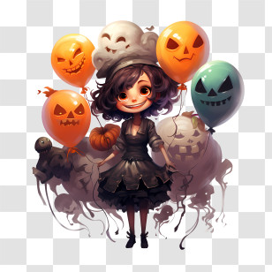Halloween Balloons - Girl With Halloween Balloons Transparent PNG