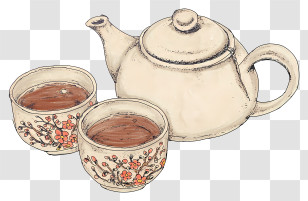 Teapot - Ceramic Teapot And Cups With Tea Transparent PNG