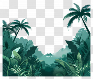 Jungle Landscape - Tropical Jungle Setting With Palm Trees Transparent PNG