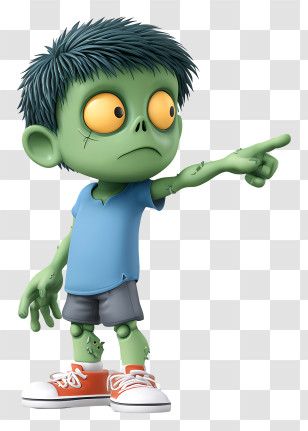 Cute Halloween Character Pointing - Cute Green Zombie Kid Transparent PNG
