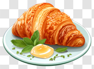 Croissant - Croissant Plate With Butter And Herbs Transparent PNG