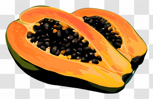 Papaya - Halved Papaya With Orange Flesh And Seeds Transparent PNG