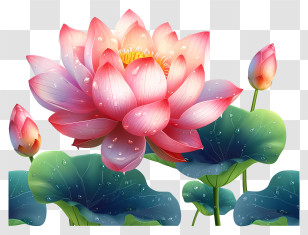 Multicolored Paints Lotus Flower - Beautiful Pink Lotus With Leaves Illustration Transparent PNG