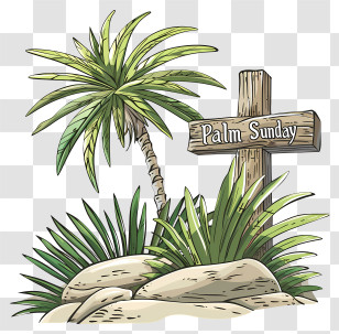 Palm Sunday - Palm Sunday Cross With Palm Tree And Rocks Transparent PNG