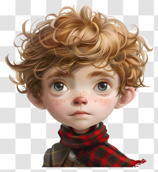 Tartan Day - Curly Haired Boy With Red Scarf Transparent PNG