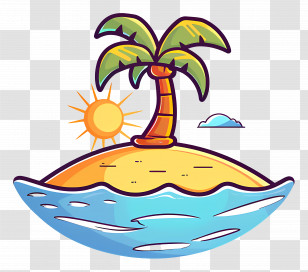 Beach Logo - Cartoon Tropical Island With Palm Tree Transparent PNG