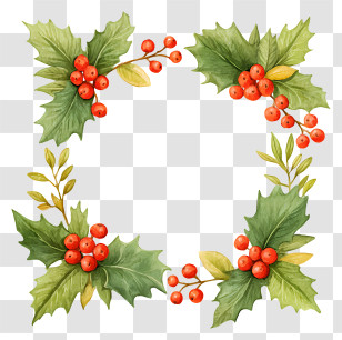 Christmas Fir Holly Frame - Watercolor Holly Berry Frame Transparent PNG