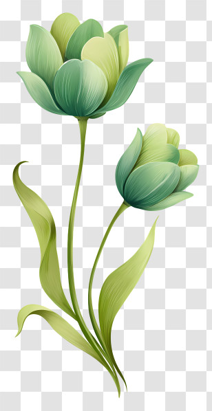 Green Tulips - Elegant Green Tulip Pair Transparent PNG