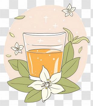 Jasmine Tea - Glass Of Orange Juice With Flowers Transparent PNG