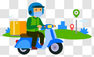Food Delivery Person On Scooter - Delivery Rider On A Blue Scooter Transparent PNG