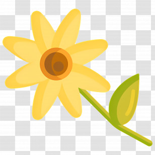 Daisy Flower - Yellow Cartoon Flower With Green Leaf Transparent PNG