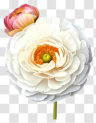 Elegant Ranunculus Flower Icon - Detailed White Ranunculus Floral Illustration Transparent PNG