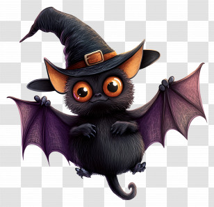 Halloween Bat - Flying Bat In A Witch Hat For Halloween Transparent PNG