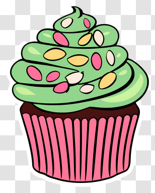 Chocolate Cupcake - Colorful Cupcake With Green Frosting And Sprinkles Transparent PNG