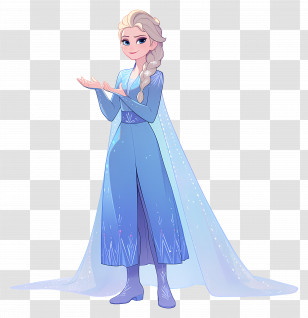 Frozen Elsa Princess - Cartoon Character In Blue Dress With Braided Hair Transparent PNG