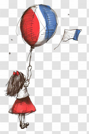 Bastille Day - Sketch Of A Child Holding A Patriotic Balloon Transparent PNG