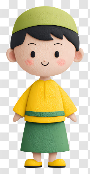 Ramadan Muslim Boy - Cute Boy Character In Yellow-green Outfit Transparent PNG
