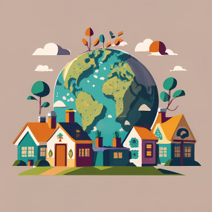 World Habitat Day - Colorful Houses With Earth Illustration Transparent PNG