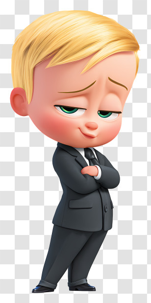 Boss Baby - Blonde Baby In Black Suit Looking Confident Transparent PNG