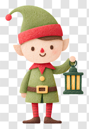 Christmas Elf Holding Lamp - Cute Elf Holding Lantern Transparent PNG