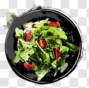 Spicy Salad - Salad With Cherry Tomatoes On Black Plate Transparent PNG