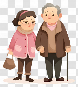 Old People - Elderly Couple Holding Hands In Warm Clothing Transparent PNG