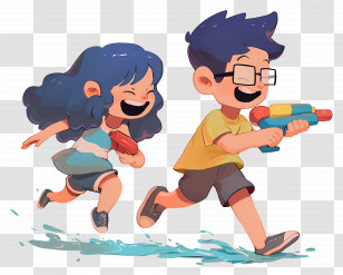 Water Fight - Kids Playing With Water Guns Transparent PNG