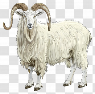 Goat - Illustration Of A White Goat With Horns Transparent PNG