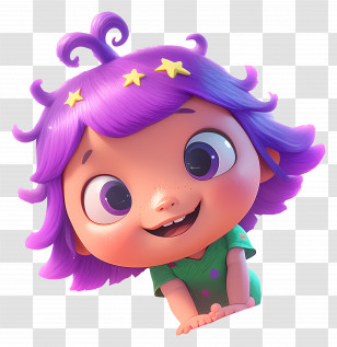 Baby Fairy - Purple Haired Cartoon Girl With Stars Transparent PNG
