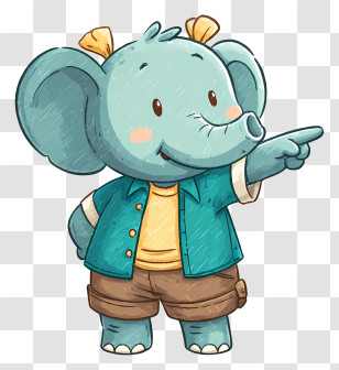 Cute Cartoon Elephant - Elephant Pointing In Blue Shirt Transparent PNG