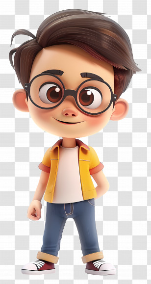 3d Cartoon Boy - Cartoon Boy With Glasses In Casual Outfit Transparent PNG