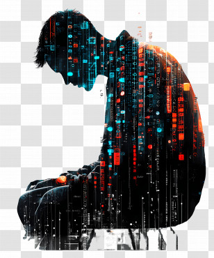 Data Corruption - Digital Silhouette With Data Streams Transparent PNG