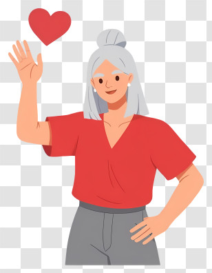Woman Holding A Heart - Cartoon Woman Waving With Heart Transparent PNG