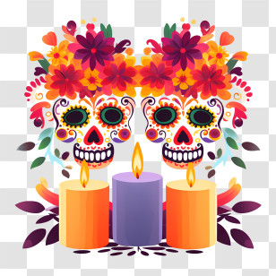 Dia De Los Muertos
 - Day Of The Dead Sugar Skulls With Lit Candles Transparent PNG
