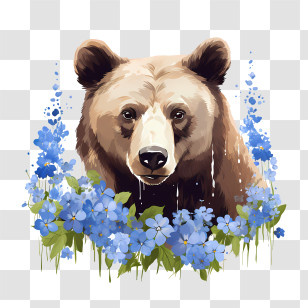 Grizzly Bear - Bear In Floral Nature Illustration Transparent PNG