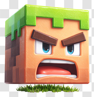 Minecraft Face - Angry Block Character With Grass Top Transparent PNG