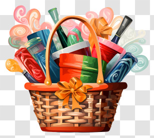 Wicker Basket - Basket Filled With Art Supplies And Decorations Transparent PNG