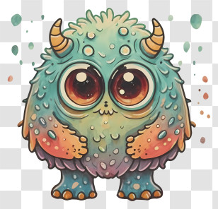 Cartoon Creature - Cute Fuzzy Monster With Horns Transparent PNG