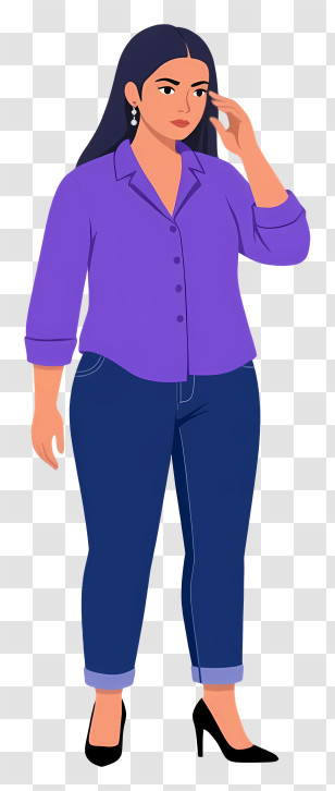 Woman Full Body - Woman In Purple Shirt And Jeans Transparent PNG