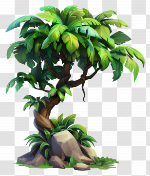 Jungle Tree - Tropical Jungle Tree Over Rocks Transparent PNG