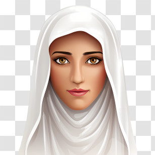 Woman With Veil - Illustration Of A Woman In White Headscarf Transparent PNG